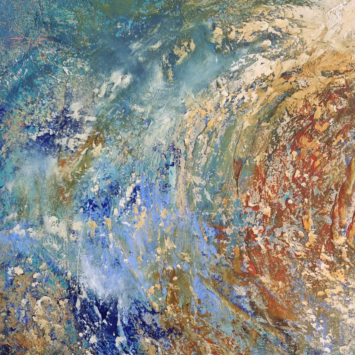 【P50号】good blue(cave) 油絵 oil painting A large scale abstract, subtly textured oil and cold wax painting